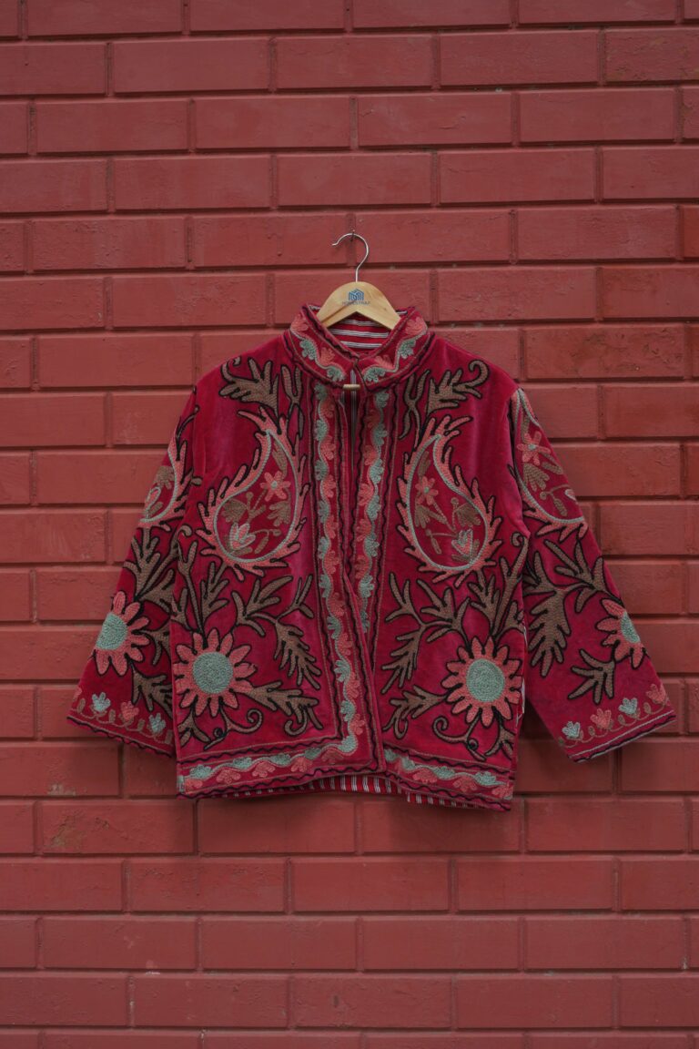 Home 46 Ladies Embroidered Jacket | Red Velvet Suzani Floral Outerwear for Weddings & Festive Wear