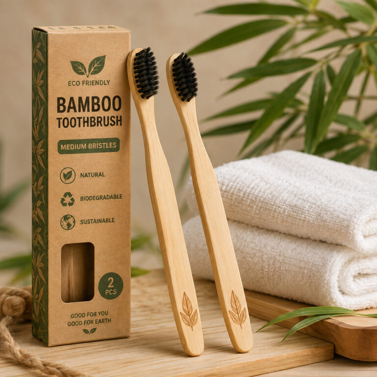Home 24 Best Eco-Friendly Bamboo Toothbrush with Medium Bristles (Pack of 2)