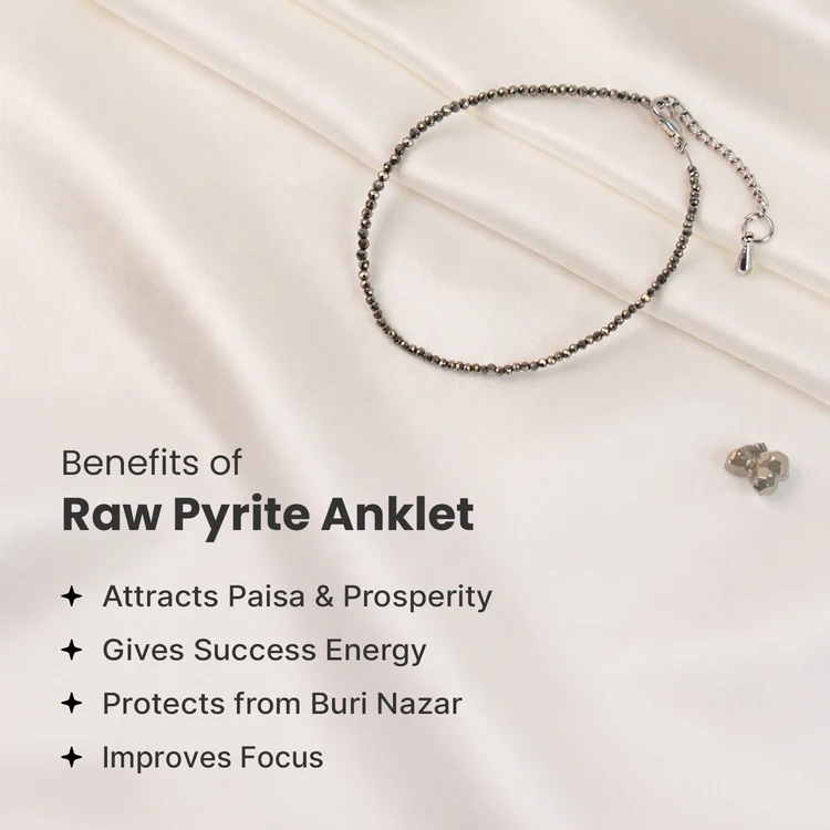 Home 30 Raw Pyrite Anklet – Natural Crystal Anklet for Positivity, Prosperity & Energy