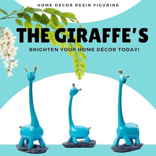 Blue Giraffe Poly Resin Decorative Statues (Set of 3 Pcs) – Modern Home Décor Showpiece with Gold Accents, Artistic Animal Figurines for Living Room, Office, Gifts (Giraffe) - Image 4