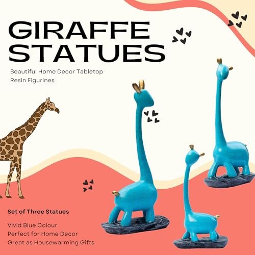 Blue Giraffe Poly Resin Decorative Statues (Set of 3 Pcs) – Modern Home Décor Showpiece with Gold Accents, Artistic Animal Figurines for Living Room, Office, Gifts (Giraffe) - Image 7
