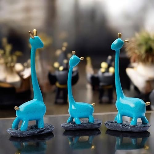 Blue Giraffe Poly Resin Decorative Statues (Set of 3 Pcs) – Modern Home Décor Showpiece with Gold Accents, Artistic Animal Figurines for Living Room, Office, Gifts (Giraffe) - Image 3