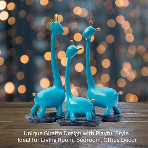 Blue Giraffe Poly Resin Decorative Statues (Set of 3 Pcs) – Modern Home Décor Showpiece with Gold Accents, Artistic Animal Figurines for Living Room, Office, Gifts (Giraffe) - Image 6