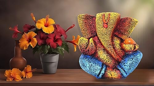 Ganesha Idol Shree Gajanand Ganpati Murti 6 inch Vinayak Poly Fibre Resin Statue for Home Temple, Living Room Decor, Office Desk, Festival Gifts (Orange)