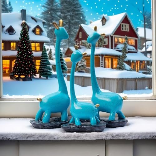 Blue Giraffe Poly Resin Decorative Statues (Set of 3 Pcs) – Modern Home Décor Showpiece with Gold Accents, Artistic Animal Figurines for Living Room, Office, Gifts (Giraffe) - Image 2