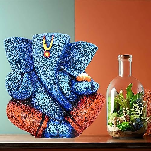 Ganesha Idol Shree Gajanand Ganpati Murti 6 inch Vinayak Poly Fibre Resin Statue for Home Temple, Living Room Decor, Office Desk, Festival Gifts (Blue)
