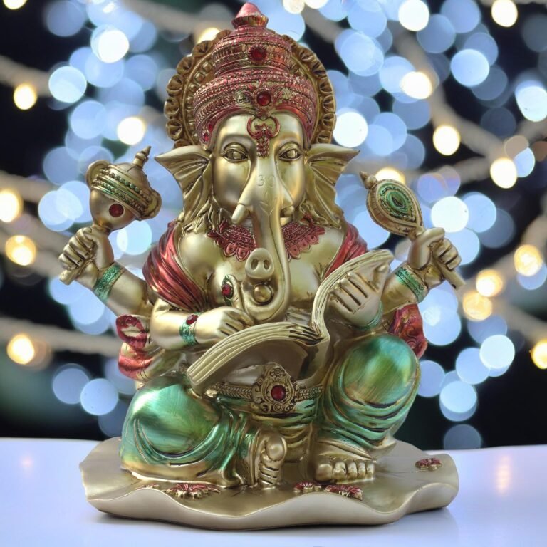 Ganesha Idol for Home Temple, Large 10 inch Ganpati Murti for House Entrance, Auspicious Vinayak Resin Statue for Home, Living Room, Office Desk, Gifting (Golden)