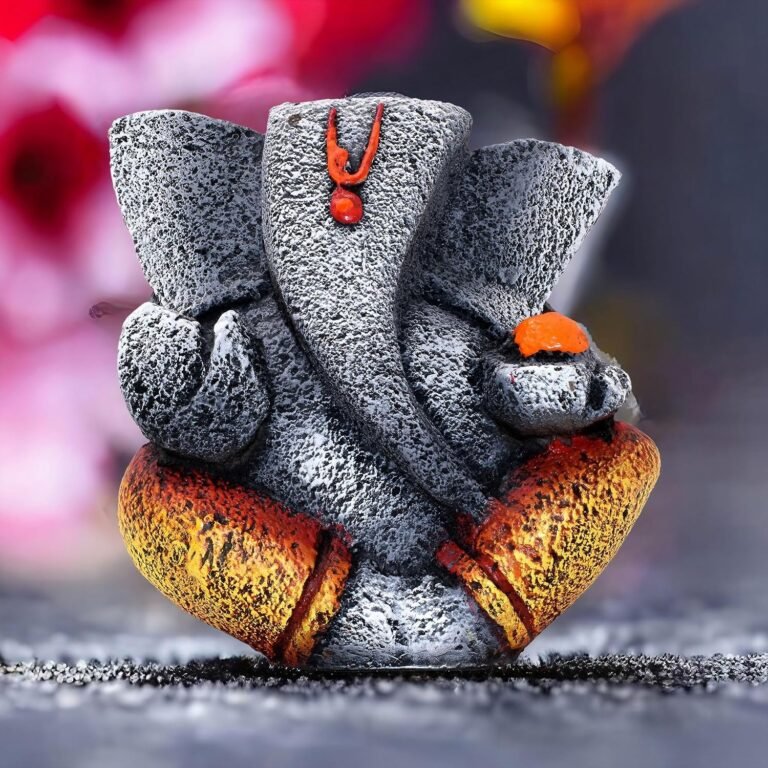 Ganesha Idol Shree Gajanand Ganpati Murti 6 inch Vinayak Poly Fibre Resin Statue for Home Temple, Living Room Decor, Office Desk, Festival Gifts (Grey)