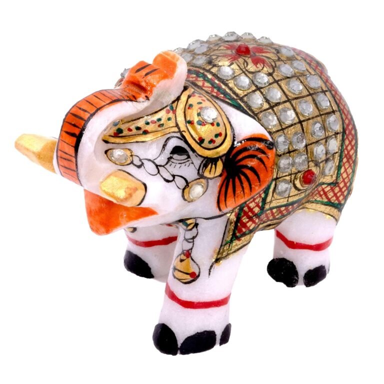 Elegant Marble Elephant Statue - Handcrafted Home Decor Showpiece Symbolizing Love, Strength, Luck | Pure Makrana Marble | Vastu Shastra Positive Energy (2 inch)
