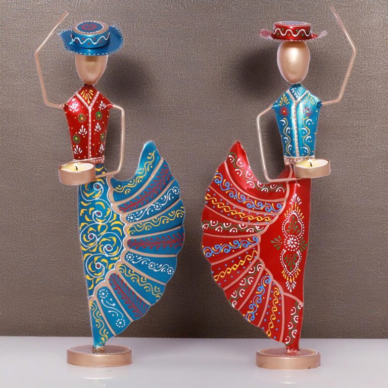 Home 69 Colorful Dancers Iron Showpiece with Tealight Candle Holder - Decorative Figurine for Home, Celebratory Gift for Anniversary, Festivals & Weddings (Mariachi Dancers)