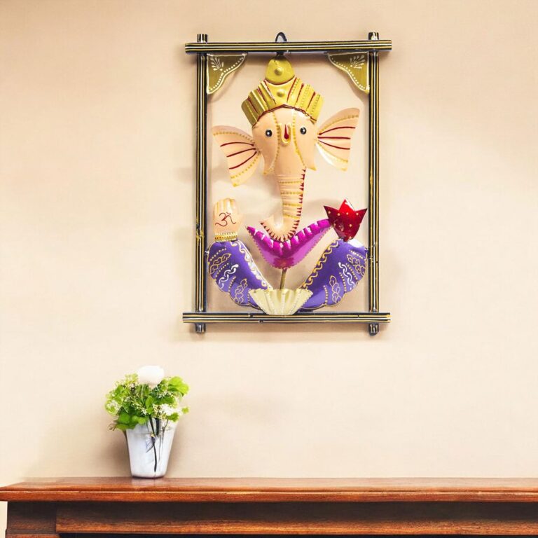 Home 66 Ganesh Ghanti Diya TeaLight Candle Holder Wall Mounted Showpiece Statue with Mukut and Bell for Living Room, Home Entrance, Housewarming Gift