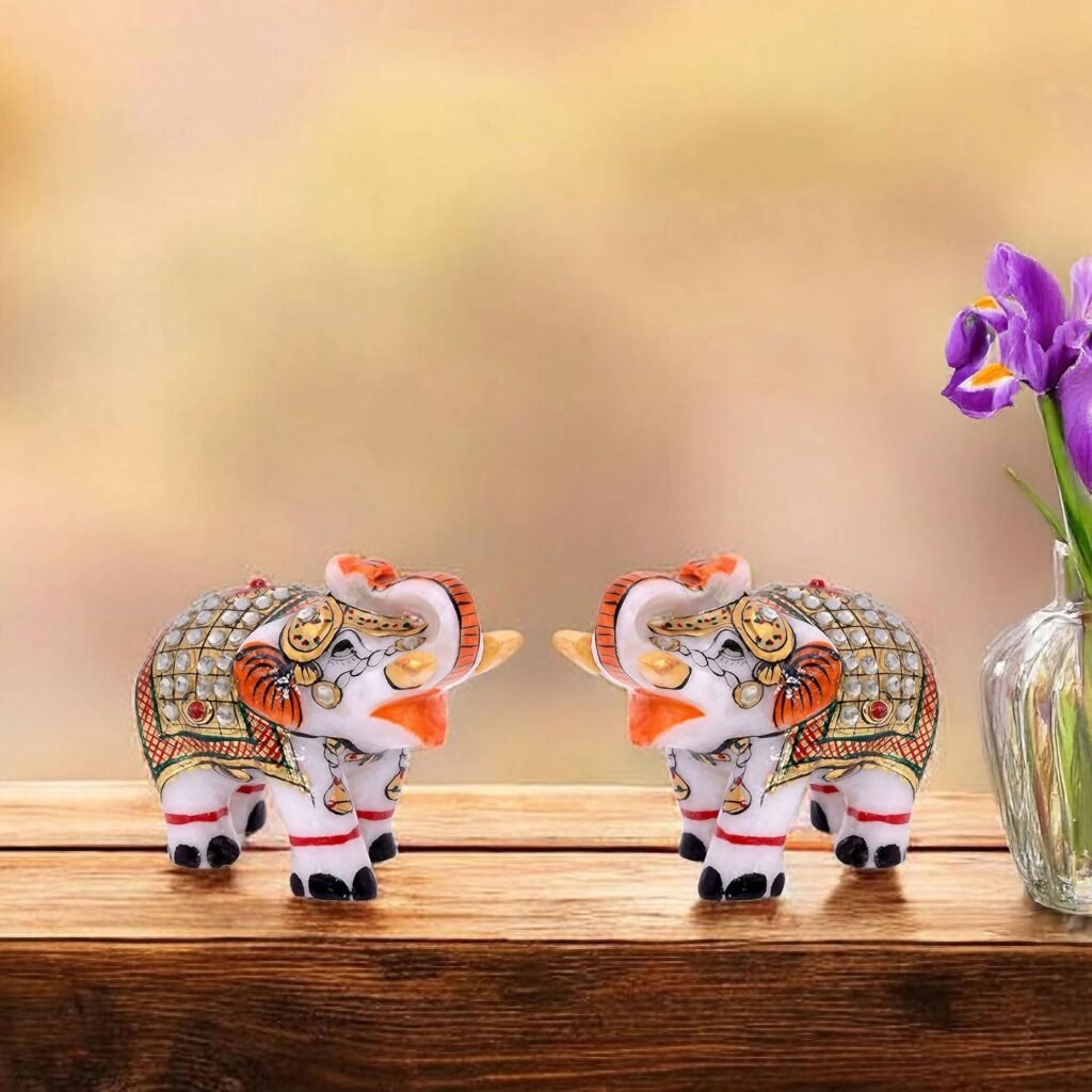 Marble Elephant Pair